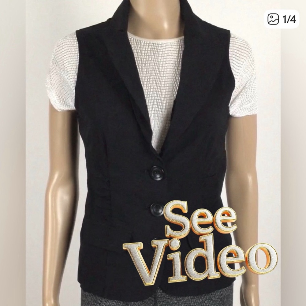 👛 (ANY 2/$20) RICKI’S Black Wide Lapel Ruched 3 Button Vest